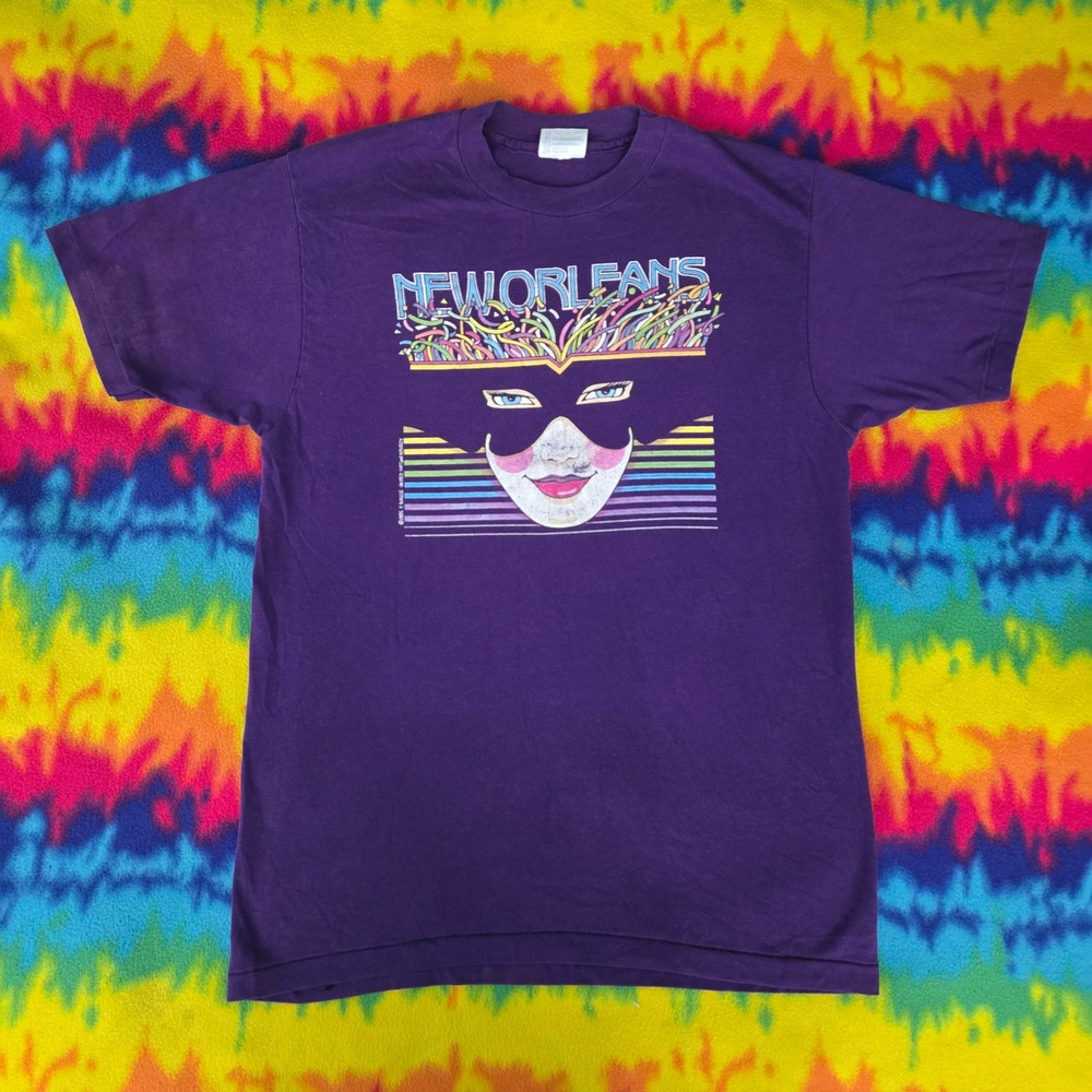 Vintage 1985 Hanes New Orleans Mardi Gras T Shirt Purple Single Stitch Large